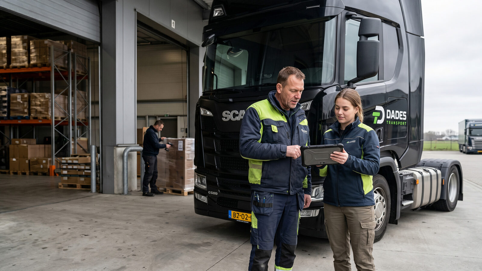 Professional truck driver in modern cabin